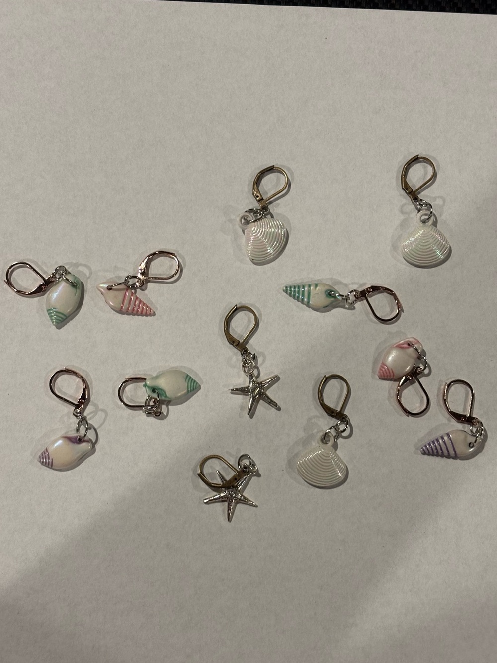 12 Sea Shell and Starfish Dangle Charm Stitch Minders - Multicolor Iridescent
